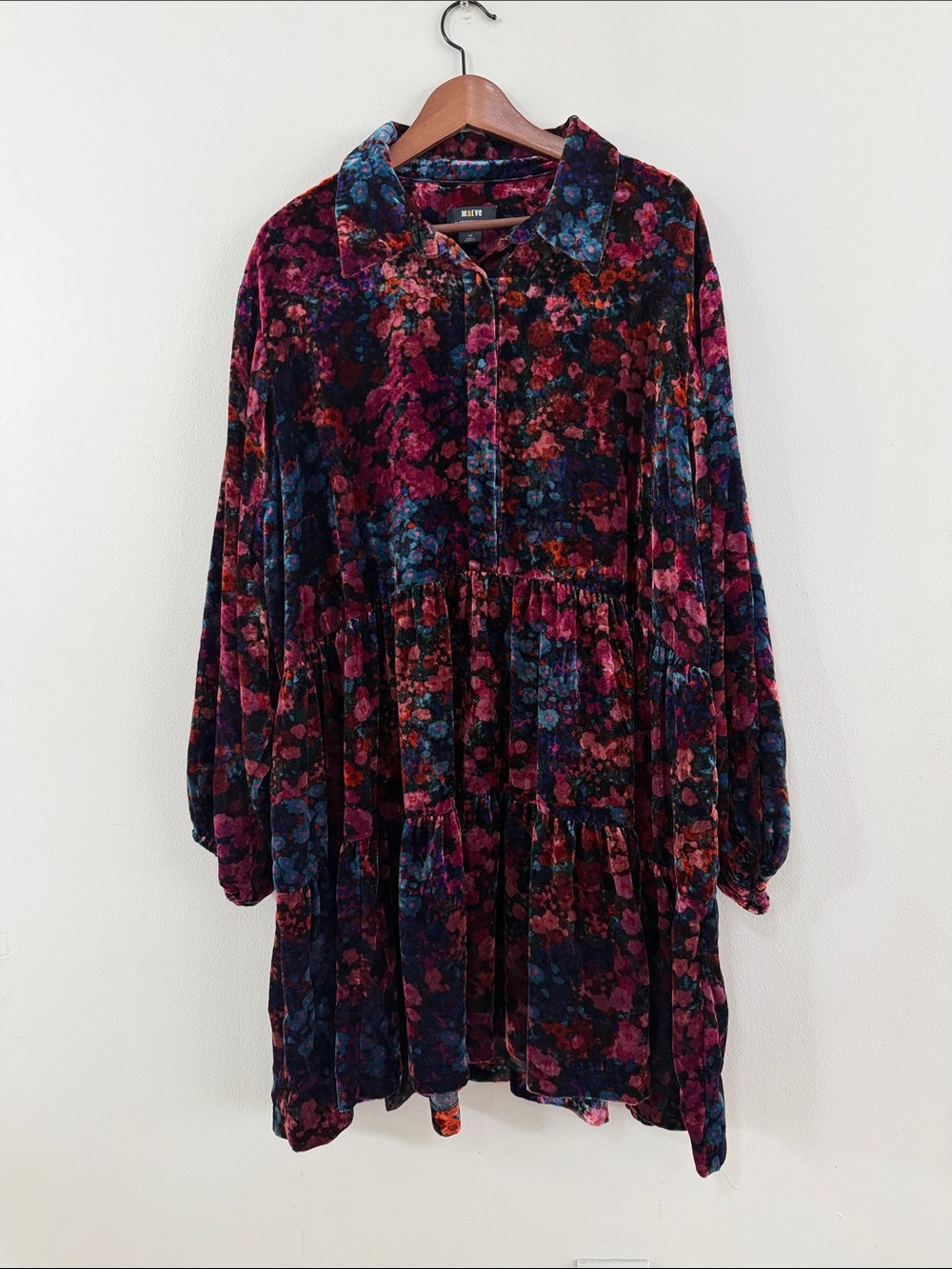 Anthropologie Maeve Brand Floral Velvet Tiered Dress 2X